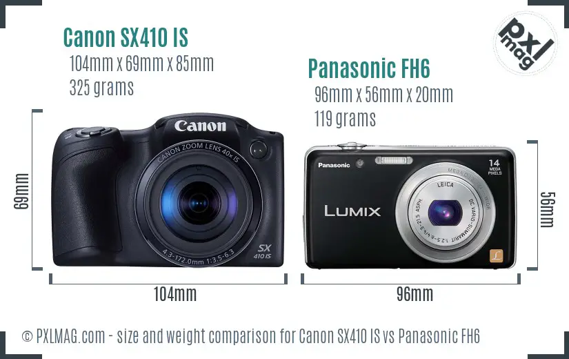 Canon SX410 IS vs Panasonic FH6 size comparison Canon SX410 IS vs Panasonic FH6 size comparison