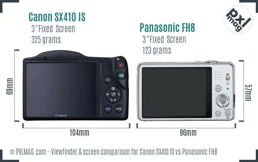 Canon SX410 IS vs Panasonic FH8 Screen and Viewfinder comparison
