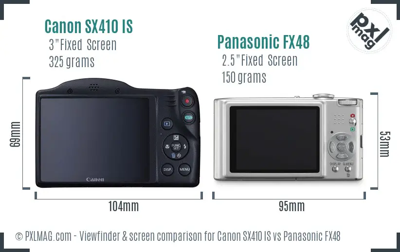 Canon SX410 IS vs Panasonic FX48 Screen and Viewfinder comparison
