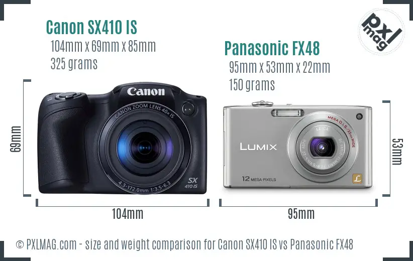 Canon SX410 IS vs Panasonic FX48 size comparison