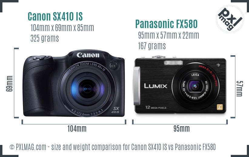 Canon SX410 IS vs Panasonic FX580 size comparison Canon SX410 IS vs Panasonic FX580 size comparison