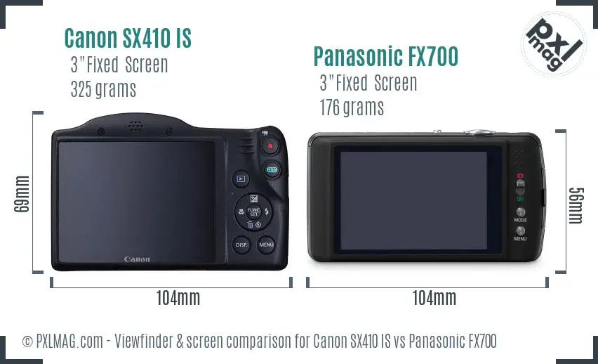 Canon SX410 IS vs Panasonic FX700 Screen and Viewfinder comparison