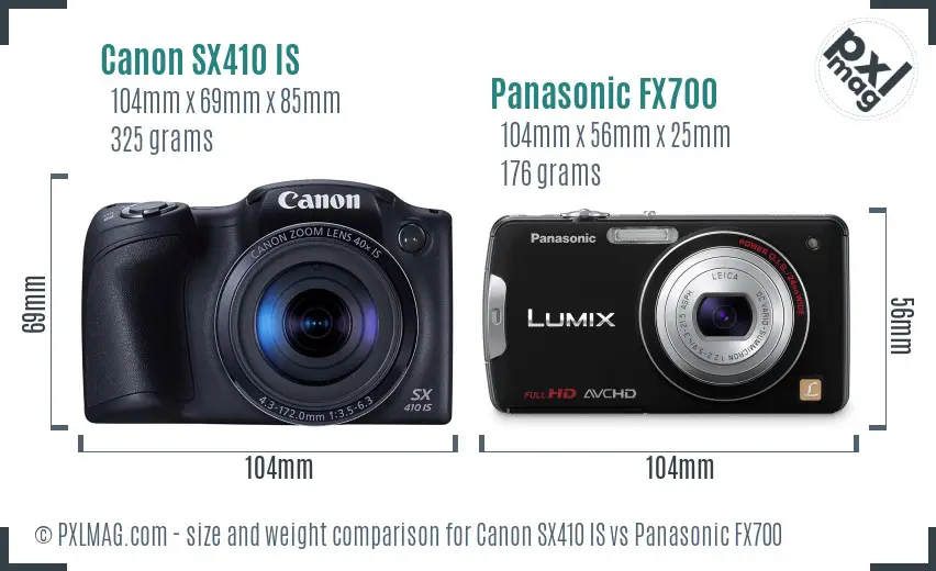 Canon SX410 IS vs Panasonic FX700 size comparison