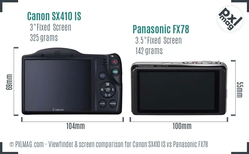 Canon SX410 IS vs Panasonic FX78 Screen and Viewfinder comparison