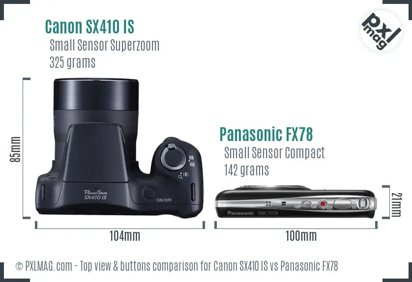 Canon SX410 IS vs Panasonic FX78 top view buttons comparison