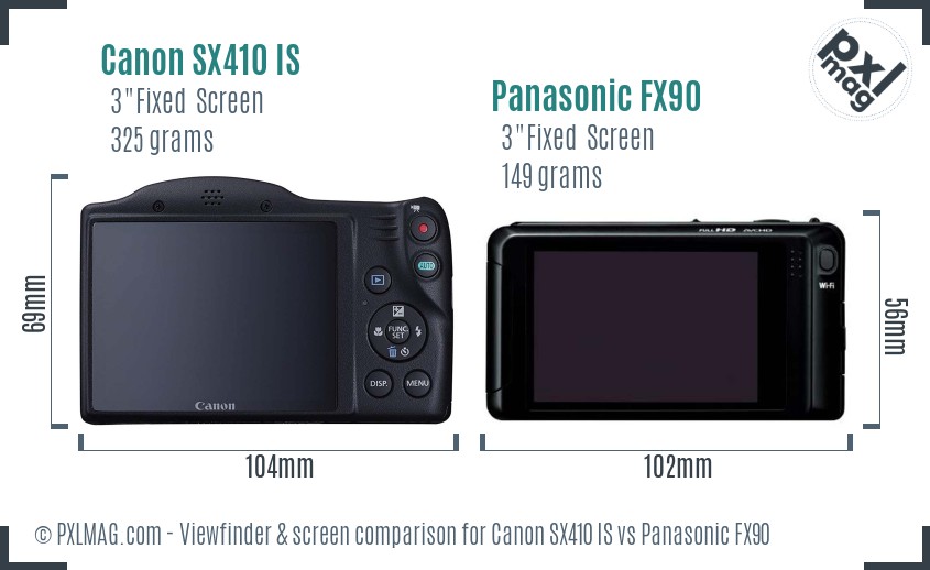 Canon SX410 IS vs Panasonic FX90 Screen and Viewfinder comparison