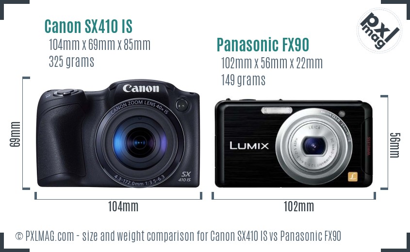 Canon SX410 IS vs Panasonic FX90 size comparison Canon SX410 IS vs Panasonic FX90 size comparison