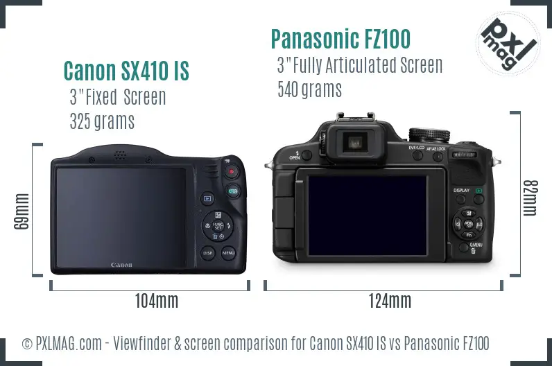 Canon SX410 IS vs Panasonic FZ100 Screen and Viewfinder comparison Canon SX410 IS vs Panasonic FZ100 Screen and Viewfinder comparison
