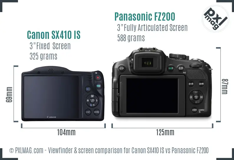 Canon SX410 IS vs Panasonic FZ200 Screen and Viewfinder comparison