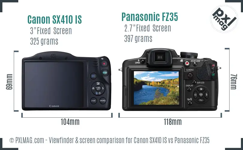 Canon SX410 IS vs Panasonic FZ35 Screen and Viewfinder comparison