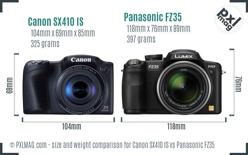 Canon SX410 IS vs Panasonic FZ35 size comparison