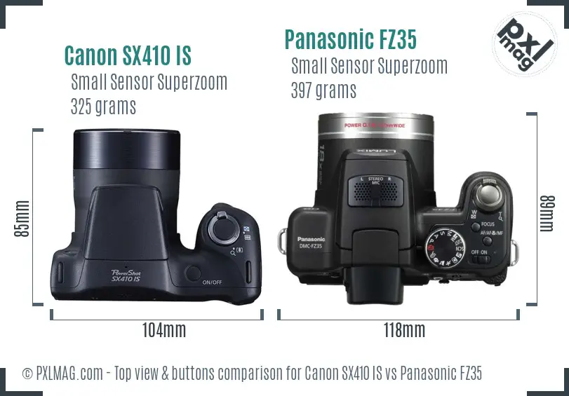 Canon SX410 IS vs Panasonic FZ35 top view buttons comparison