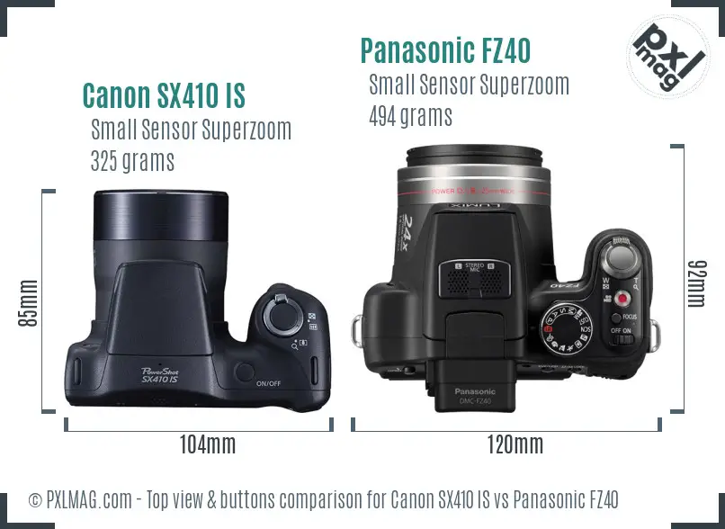 Canon SX410 IS vs Panasonic FZ40 top view buttons comparison