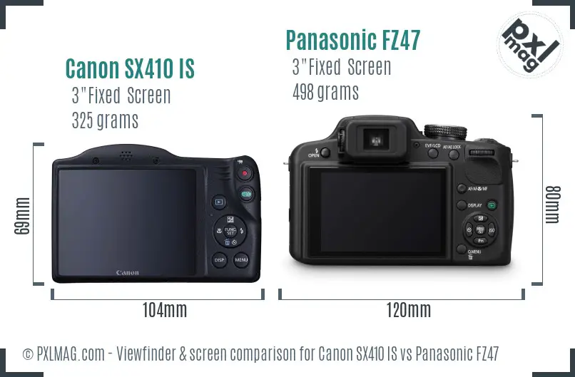 Canon SX410 IS vs Panasonic FZ47 Screen and Viewfinder comparison