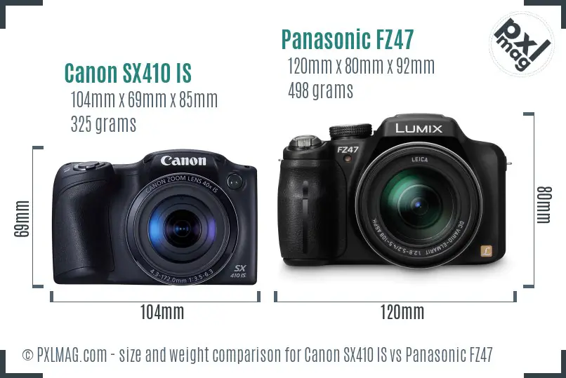 Canon SX410 IS vs Panasonic FZ47 size comparison