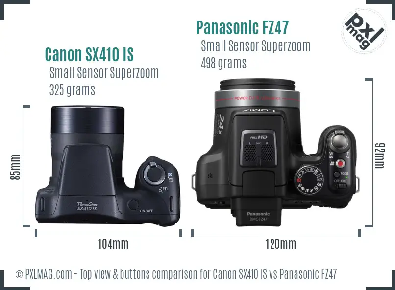 Canon SX410 IS vs Panasonic FZ47 top view buttons comparison