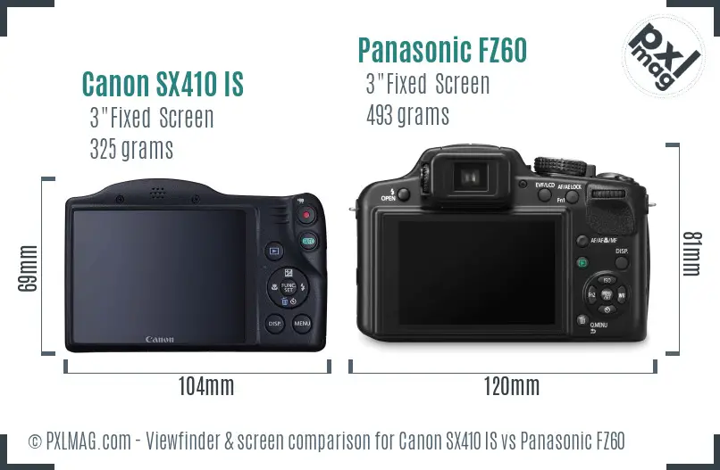 Canon SX410 IS vs Panasonic FZ60 Screen and Viewfinder comparison