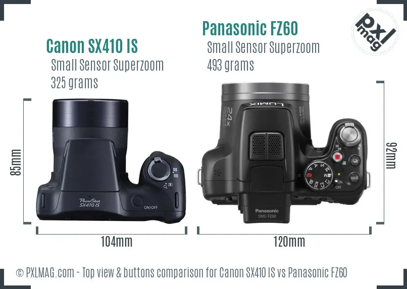 Canon SX410 IS vs Panasonic FZ60 top view buttons comparison