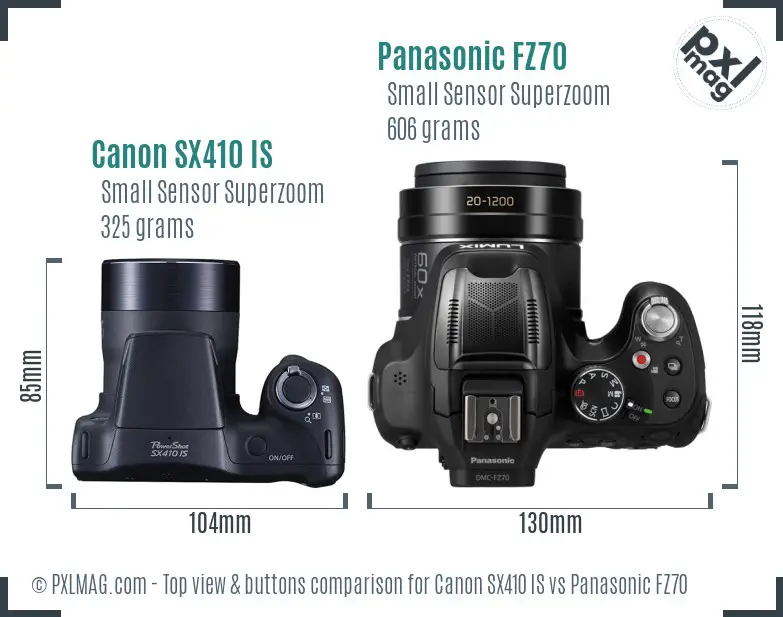Canon SX410 IS vs Panasonic FZ70 top view buttons comparison