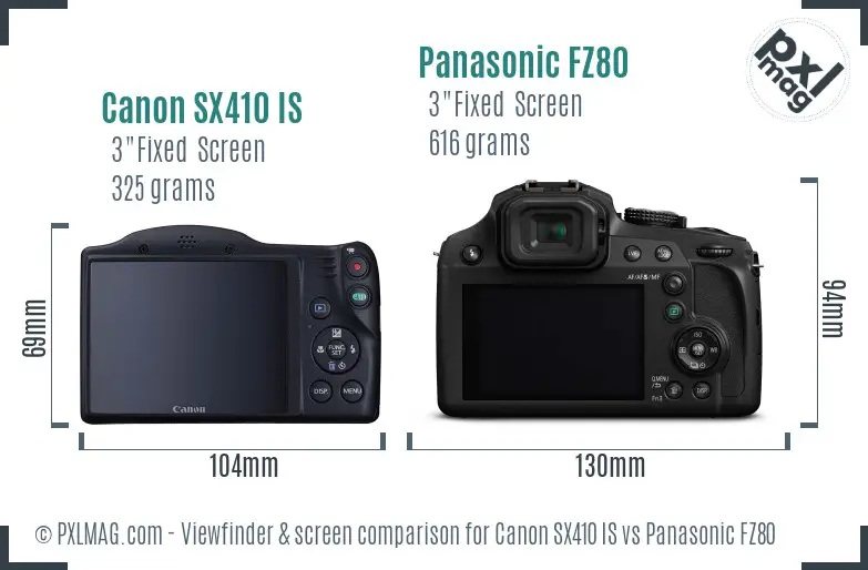 Canon SX410 IS vs Panasonic FZ80 Screen and Viewfinder comparison