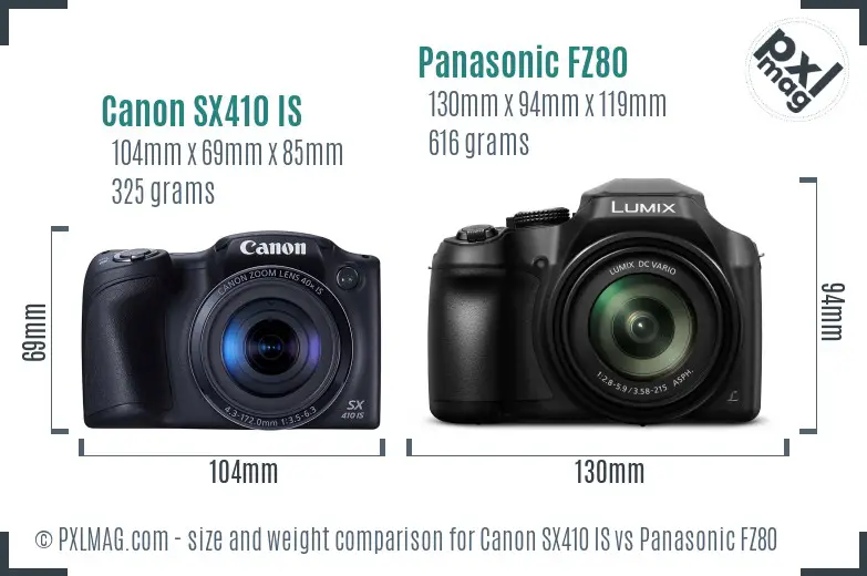Canon SX410 IS vs Panasonic FZ80 size comparison