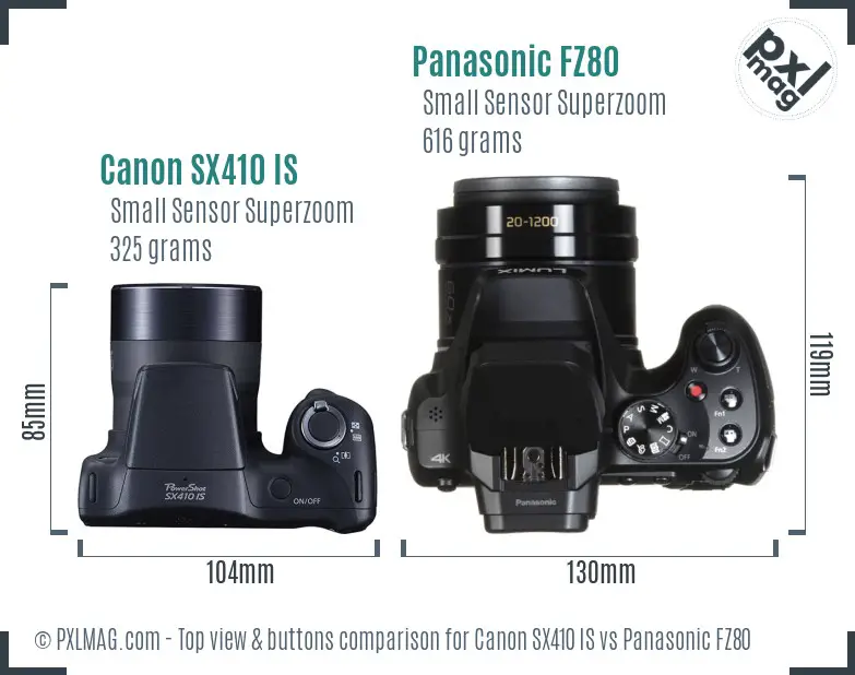 Canon SX410 IS vs Panasonic FZ80 top view buttons comparison