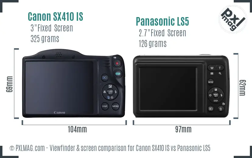 Canon SX410 IS vs Panasonic LS5 Screen and Viewfinder comparison