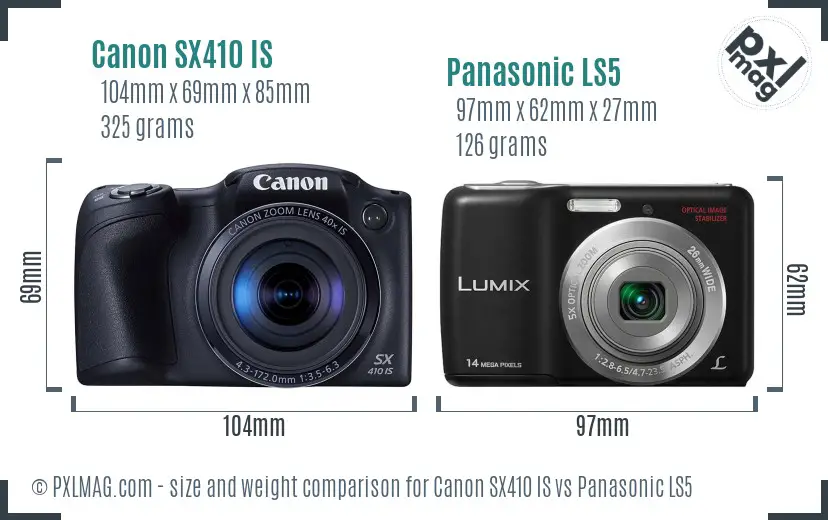 Canon SX410 IS vs Panasonic LS5 size comparison