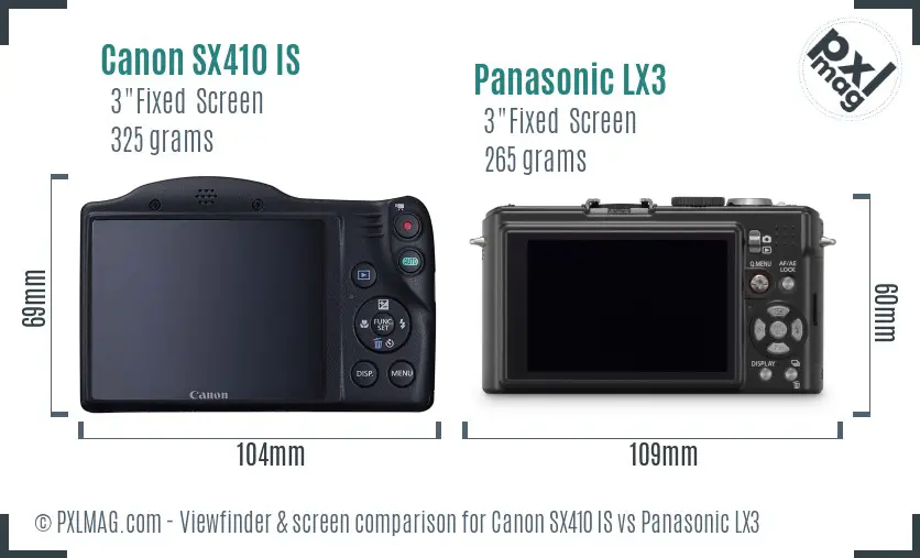 Canon SX410 IS vs Panasonic LX3 Screen and Viewfinder comparison