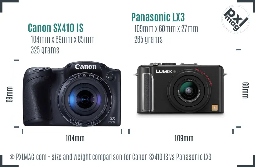 Canon SX410 IS vs Panasonic LX3 size comparison
