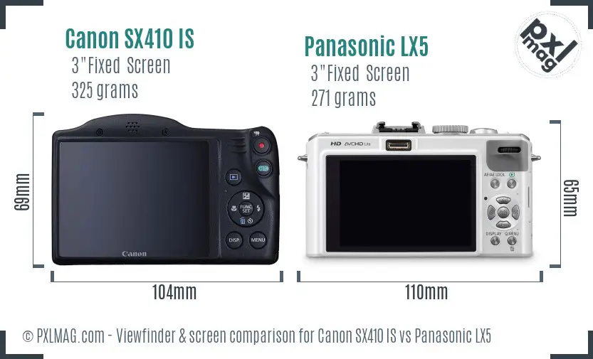Canon SX410 IS vs Panasonic LX5 Screen and Viewfinder comparison