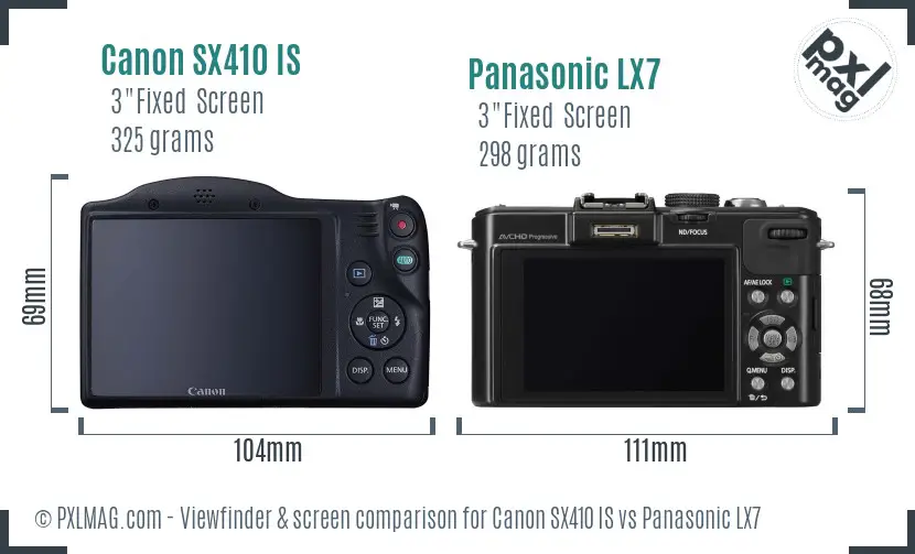 Canon SX410 IS vs Panasonic LX7 Screen and Viewfinder comparison