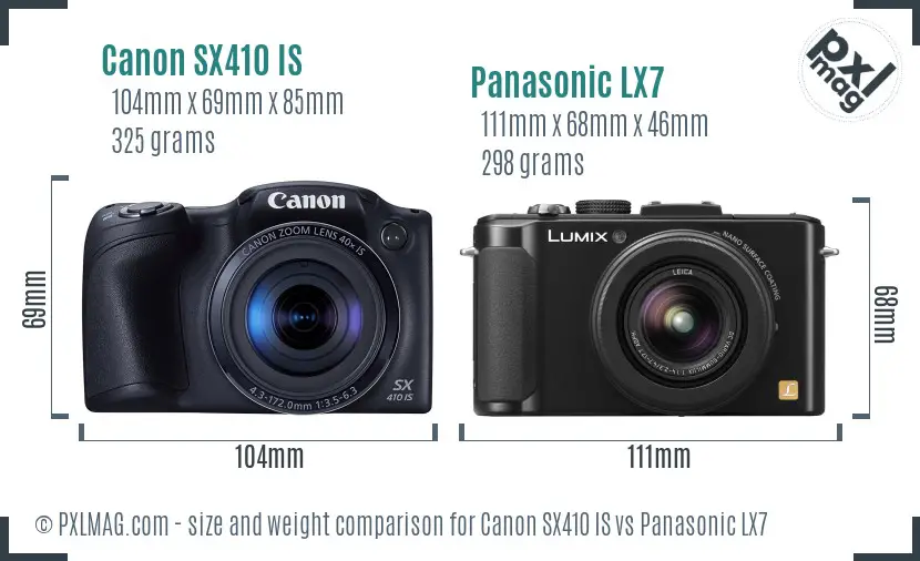 Canon SX410 IS vs Panasonic LX7 size comparison