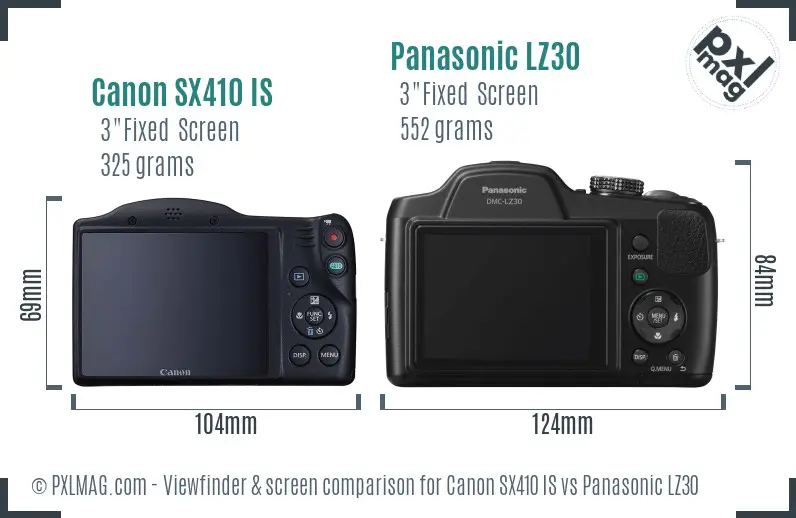 Canon SX410 IS vs Panasonic LZ30 Screen and Viewfinder comparison