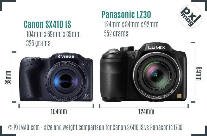 Canon SX410 IS vs Panasonic LZ30 size comparison