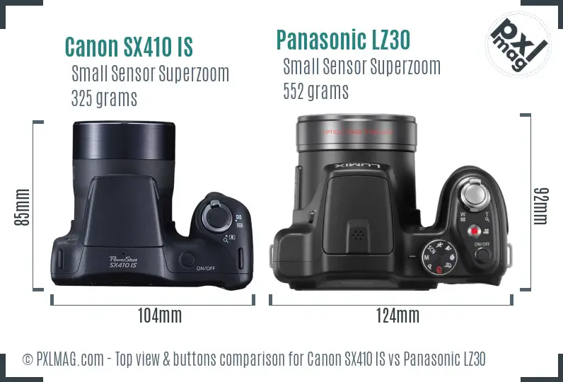 Canon SX410 IS vs Panasonic LZ30 top view buttons comparison