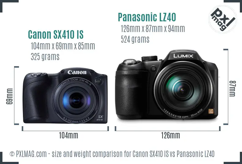 Canon SX410 IS vs Panasonic LZ40 size comparison