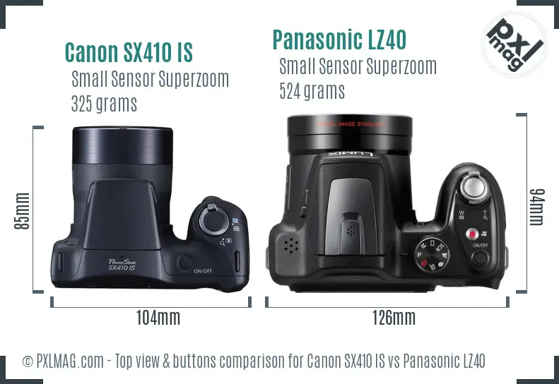 Canon SX410 IS vs Panasonic LZ40 top view buttons comparison