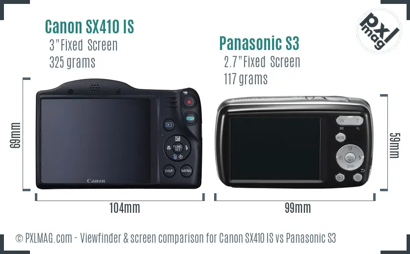 Canon SX410 IS vs Panasonic S3 Screen and Viewfinder comparison