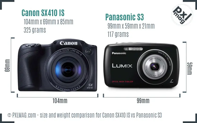Canon SX410 IS vs Panasonic S3 size comparison