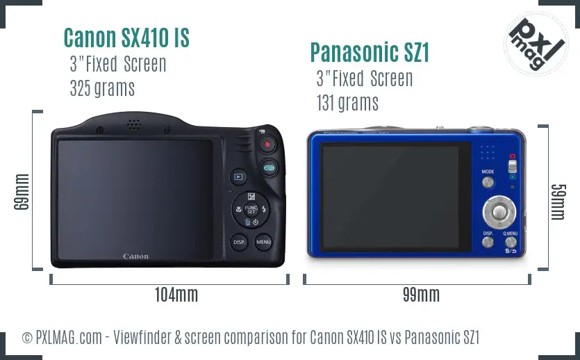 Canon SX410 IS vs Panasonic SZ1 Screen and Viewfinder comparison