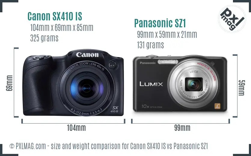 Canon SX410 IS vs Panasonic SZ1 size comparison
