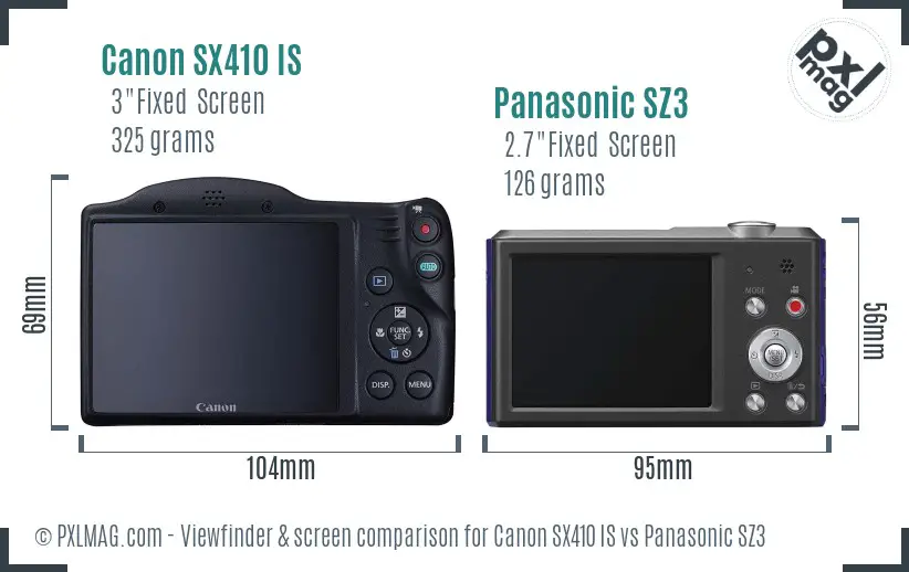 Canon SX410 IS vs Panasonic SZ3 Screen and Viewfinder comparison Canon SX410 IS vs Panasonic SZ3 Screen and Viewfinder comparison