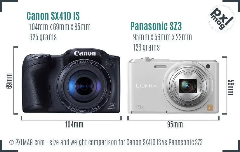 Canon SX410 IS vs Panasonic SZ3 size comparison Canon SX410 IS vs Panasonic SZ3 size comparison