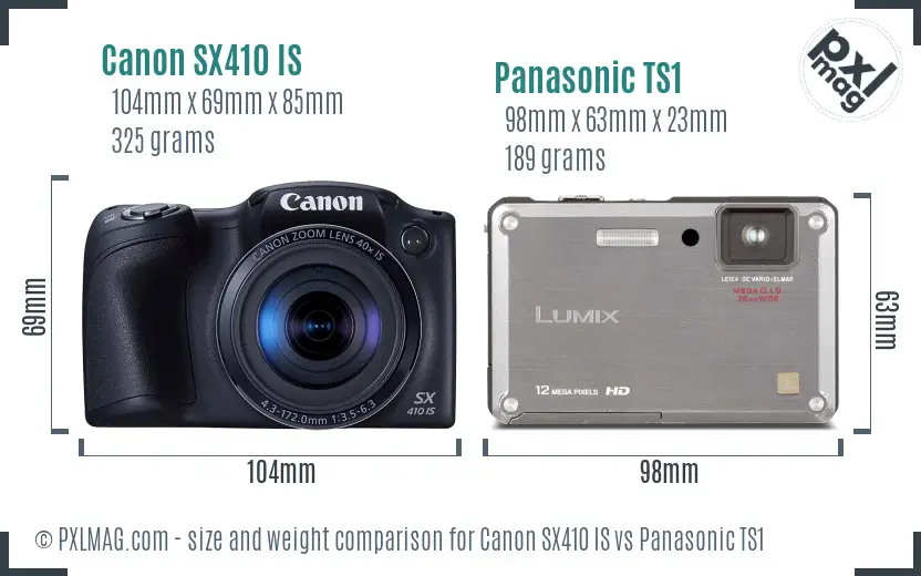 Canon SX410 IS vs Panasonic TS1 size comparison