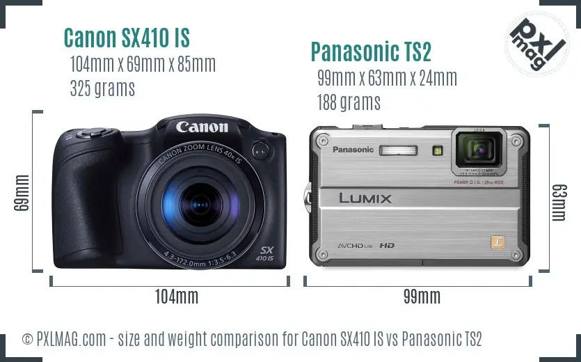 Canon SX410 IS vs Panasonic TS2 size comparison