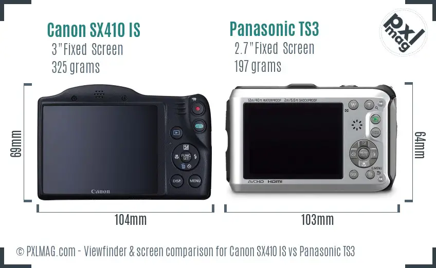 Canon SX410 IS vs Panasonic TS3 Screen and Viewfinder comparison