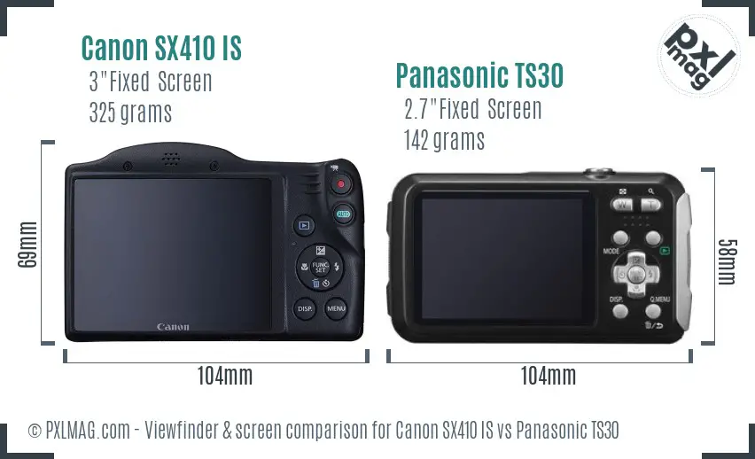 Canon SX410 IS vs Panasonic TS30 Screen and Viewfinder comparison