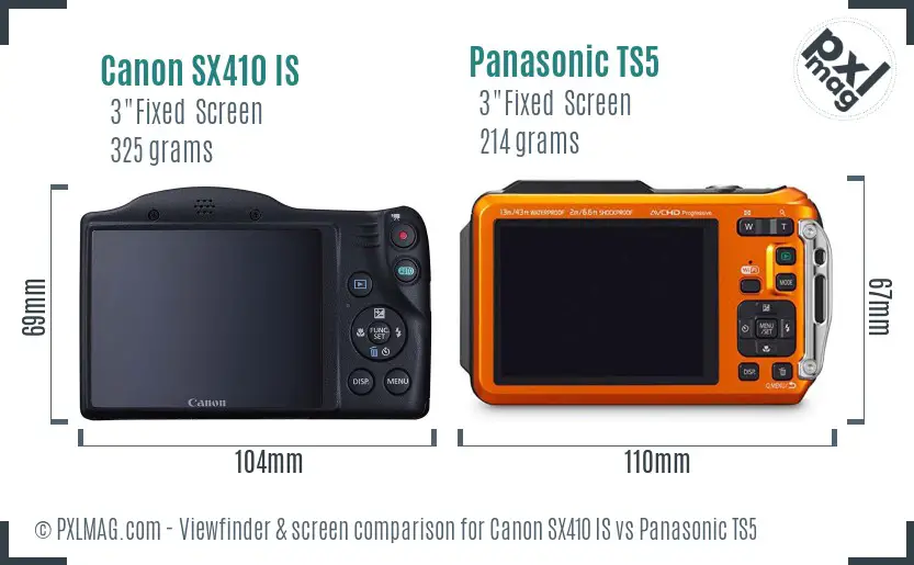 Canon SX410 IS vs Panasonic TS5 Screen and Viewfinder comparison