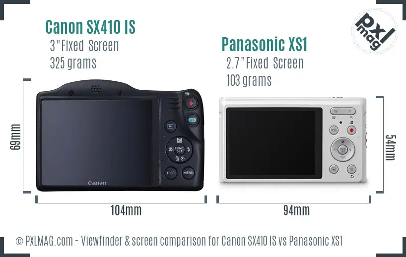 Canon SX410 IS vs Panasonic XS1 Screen and Viewfinder comparison